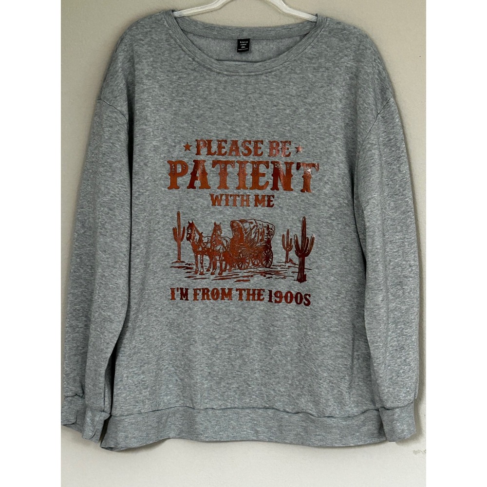 Shein Curve Womens 2XL Grey Graphic Sweatshirt From The 1900s Western Pullover